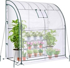 Ohuhu Lean-to Greenhouse 200x100x210cm Walk-in Garden Green House with Shelves