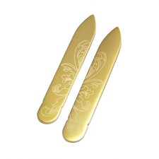 PD Man Gold Plated Collar Stays With Filigree Engraved - 1 Pair