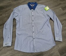 BNWOT NEXT MENS L/S SLIMFIT ROYAL BLUE WHITE STRIPE FORMAL SHIRT 16.5 LARGE L XL