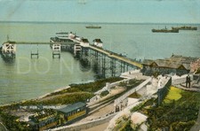 Vintage Postcard Mumbles Pier Tram Swansea Wales Boats c1910s