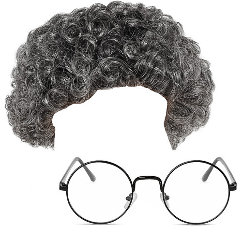 Grey granny wig glasses - grey,