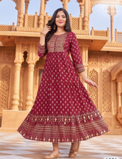 Women Indian Long Anarkali Kurta Gown Bollywood Style Kurti Ready Stitched