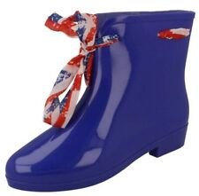 Ladies Blue Ankle Wellington Boots With Union Jack Ribbon UK Size 3,4,5,6,7