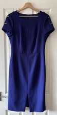 escada dress 36 cobalt blue virgin wool metal detail midi