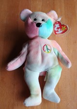 Ty Beanie Babies Peace Bear with rare Made In Indonesia Tags 1996 Retired