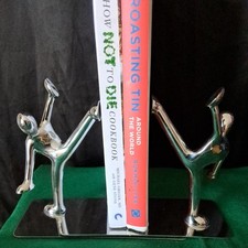 Pop Art Chrome Modern Man Holding Up Books Abstract Figure Bookends Sculpture