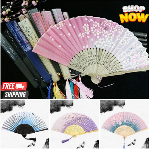 Bamboo folding hand silk fan - folding,