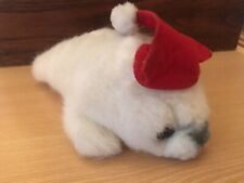 Vintage Russ Berrie Seal Pup Santa Hat Soft Plush Toy 8” Caress Soft Pet