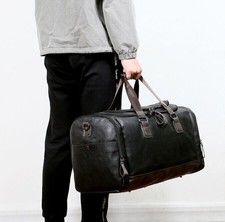 Mens PU Leather Duffle Weekend Bag Sports Travel Luggage Handbag Holdall Black