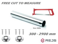 WARDROBE HANGING RAILS - CHROME - 25mm - ROUND - UP TO 2900 mm + ENDS & SCREWS