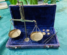 Vintage Brass Pocket Jeweler’s . Balance Scales With Weights