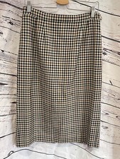 Gorray Gor-ray 14 Pure New Wool Beige Brown Check Plaid Knee A Line Retro Skirt