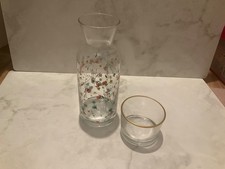 Bedside night glass water carafe with tumbler glass set New. Floral design.
