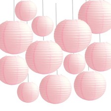 Time to Sparkle 12" 14" 16" 12 PACK Mixed Light Pink Round Paper Lanterns Party