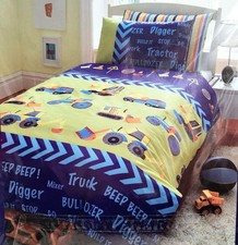 Diggers Single Bedding Set- Lots Of Trucks! Duvet Cover & Pillowcase- FREE POST