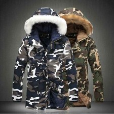 Winter Men Jackets Camouflage Fur Collar Hooded Coat Thicken Warm Parka Outwear