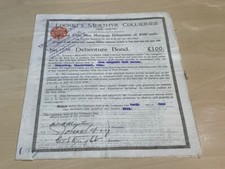 1925 Locket's Merthyr Collieries Limited £100 Debenture Bond Share Certificate 