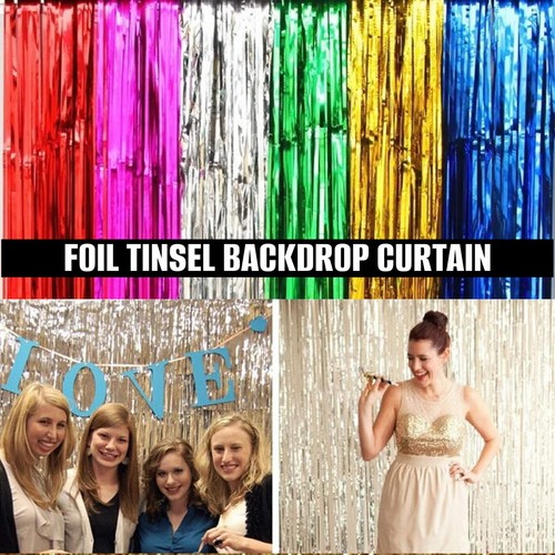 Foil fringe tinsel backdrop - tinsel,
