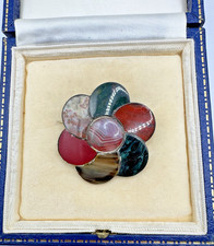 Antique Victorian Scottish Agate Silver Flower Brooch – Mosaic Design 12.9g