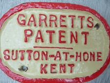 Vintage Cast Iron Makers Name Plate Sign Plaque GARRETTS Sutton-at-hone