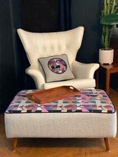 MCM foot stool and cushion Osbourne & Little motown fabric- Reupholstered