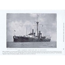 HMS Warspite Portguard Ship at Queenstown - Antique Print 1896