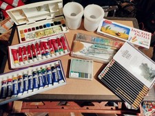 Art Supplies Mixed Job Lot Watercolor / oil  / pastels / pencil  Sets Some new 