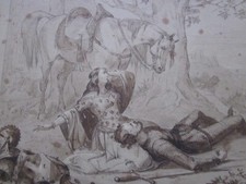 Thomas Jones Barker of Bath, Fallen Knight, Rare Antique Drawing c.1860