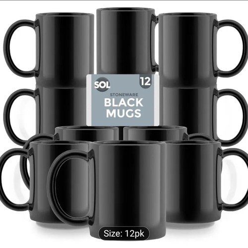 12pk stoneware black mugs - stoneware,