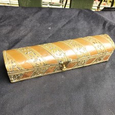 Vintage Brass & Copper Covered Wooden Pencil Box Old Hand Crafted