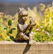 Fairy Garden Ornament Distressed Sitting Girl Statue Outdoor Lawn Decor Figure