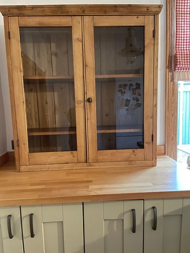 Antique pine glazed - , cupboard