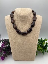 Unique beaded necklace costume jewellery (H1) brown goldtone chunky beads, M&S