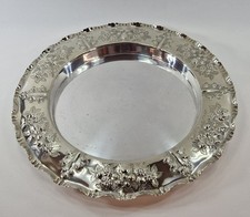 Vintage antique Atkin Brothers 12" repoussé silver plate salver serving tray