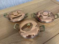 Copper Plated Small Serving/Cooking Dishes with Lids Set of 3 (15cm inc handles)