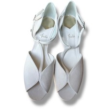 Jade Bridal Suede Luxury Leather White T-Strap Wedding Sandals heels Sz 9 $303