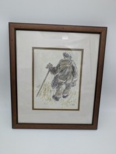 KYFFIN WILLIAMS  PRINT ON CARD SKETCH OF  A FARMER FRAMED BY WELSH FRAMER