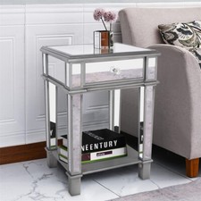 FATIVO Accent Silver Mirrored End Table Sofa Coffee Table Drawer Bedside Cabinet