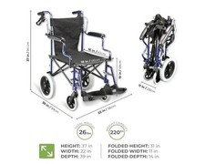 EliteCare EC1863 Folding Lightweight Transit Wheelchair with Brakes Under 10kg
