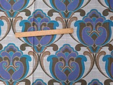 Vintage Retro Mid Century 60s 70s Blue Purple Brown Woven Curtain Fabric 125cm