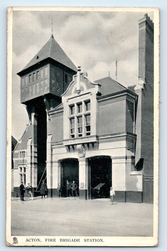 Postcard acton fire brigade - fire,