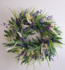 FAUX Spring and Summer Wreath – Lavender & Daisy Farmhouse Front Door WREATH 