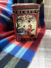 Vintage oriental tea tin/ caddy hinged  lid empty