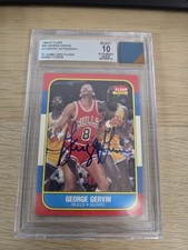 George Gervin, 1986 Fleer, On Card Auto, Game Used Floor Patch, Beckett 10