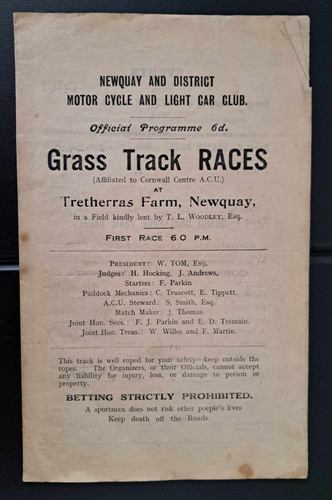 Grass track racing programme - track,