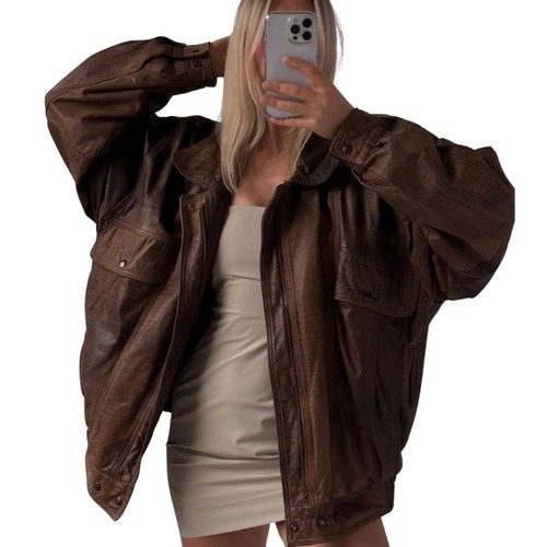 Women oversized leather - leather, jacket