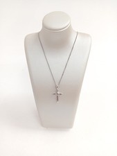 9ct White Gold Cross Diamond Centre Stamped 375 & 40cm Fine Curb Chain 1.56g