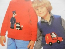 Girls Boys Postman Pat Jumper Tank Top 20-28" Chest DK Vintage Knitting Pattern