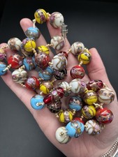 Vintage Multi Coloured ‘Wedding Cake’ Murano Style Beaded Necklace (86cm)
