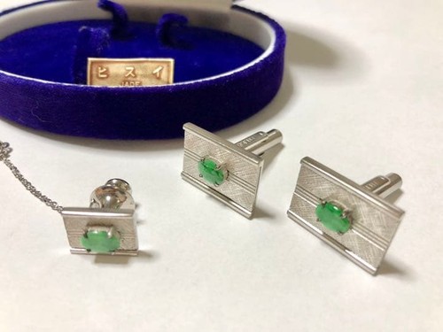 Jade cufflinks tie pin - cufflinks,